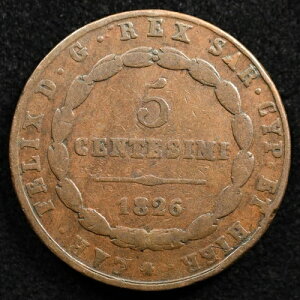�T���f�[�j�� 5 centesimi 1826l �R�C���C�[�O���X�w�b�h Inv #i345-