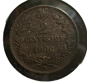1908�N R �C�^���A 2 Centesimi�B�󏭂ȃL�[�f�[�g�B���ʔ��s�B
