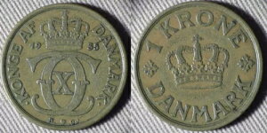 �f���}�[�N�F1935 1 Kr. VF+ #824.2 IR113163