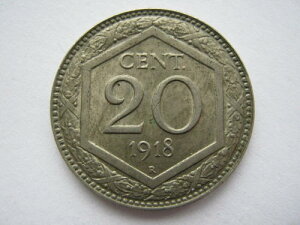 �C�^���A 1918 20 Centesimi�A�v���[���G�b�W�AA UNC�B