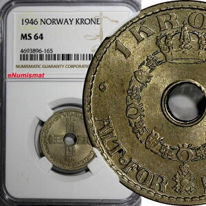 �m���E�F�[ �z�[�R�� VII ���j�b�P�� 1946 1 �N���[�l NGC MS64 �g�[���h �� KM# 385 (165)