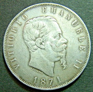 5 Livres Silver King Vittorio Emanuele II 1871 M Kingdom D'Italia