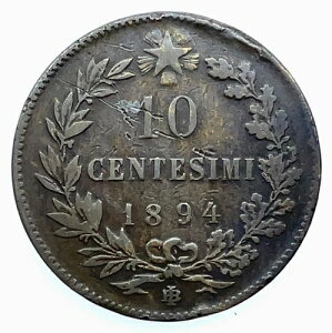 �C�^���A 1894BI 10 centesimi ���R�C�� KM# 27.1 �󏭁B-