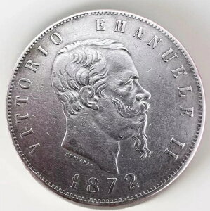 �C�^���A ���O�m 5 ���� 1872 M BN -SCUDO ARGENTO VITT. EM�B II KM#8 24,9 RN017