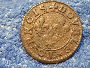 CHATEAU RENAUD:1603-1605 COPPER DOUBLE TOURNOIS (F. de BOURBON) ���ɑf���炵���I