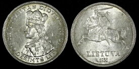 リトアニア シルバー 1936 10 Lit? Vytautas 32mm 1 年タイプ aUNC KM# 83 (27 358)