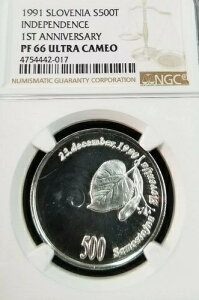 1991 �X���x�j�A �V���o�[ 500 �g�����G�t�Ɨ��L�O NGC PF 66 �E���g�� �J���I