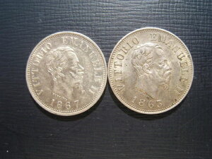 �C�^���A 50 Centesimi 1863M BN & 1867M BN�B���i���B