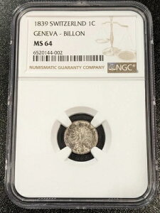 1839 MS64 �X�C�X �X�C�X�J���g�� �W���l�[�u �r�����T���^�C�� NGC KM 125