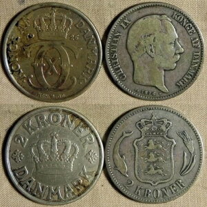 �f���}�[�N:���b�g:2 Kr 1876(h)HC CS KM#798.1 F+/VF+1926(h)HCN GJ#825.1 VF IR142