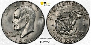 1974-D 1�h���A�C�[���n���[�d�݁BPCGS�ɂ��Ӓ�ł�MS64�i�~���g�X�e�[�g64�j�Ƃ���Ă��܂��B