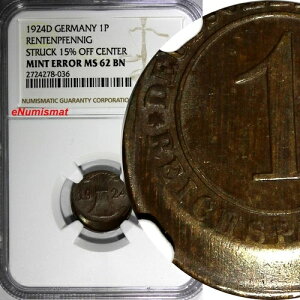 �h�C�c - ���C�}�[�� 1924 D 1 ���C�q�V���y�j�b�q NGC �~���g �G���[ MS62 BN KM# 37 (036)