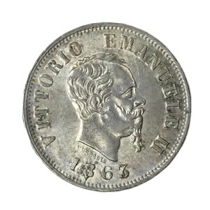 1863�N �C�^���A �V���o�[ 50 Centesimi Die Brake UNC #