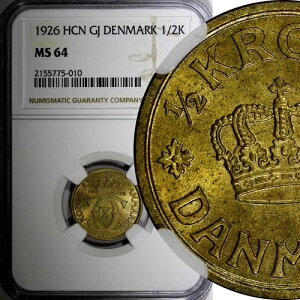 �f���}�[�N �N���X�`����10�� 1926 HCN GJ 1/2�N���[�l NGC MS64 �L�[�f�[�g KM831.1 (010)