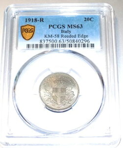 PCGS MS63 �C�^���A Vit.�G�}�k�G�[�� III 20 �Z���e�V�~ 1918 R ���[�h�G�b�W KM-58 UNC �R�C��