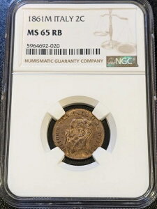 1861 M MS65 RB �C�^���A 2 Centesimi NGC KM 2.1 �~���m������