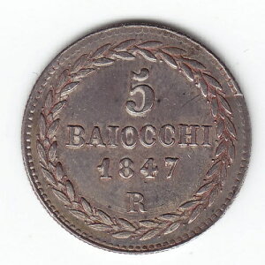 PAPAL STATES 5 baiocchi 1847-II-R KM1341a Ag.900 Pius IX ���i���g�[�� ��!