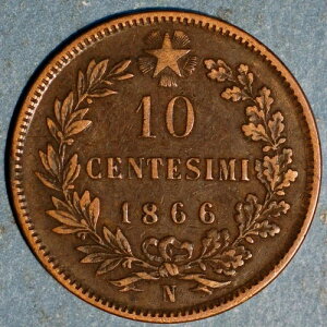 1866 N 10 Centesimi ���B�b�g���I �G�}�k�G�[�� II KM# 11 �C�^���A-