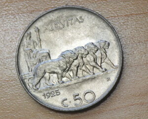 1925�N �C�^���A 50 Centesimi Plain Edge Unc.