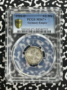 1916-D �h�C�c 1/2 �}�[�N PCGS MS67+ ���b�g#WG8 �V���o�[! �W�F�� BU!