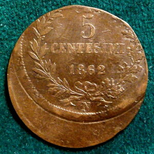 �C�^���A���� V. �G�}�k�G�[��2�� 5 Centesimi 1862 �i�|�� �H���ȃG���[/����
