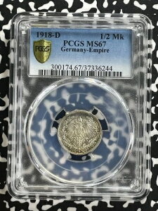 1918-D �h�C�c 1/2 �}�[�N PCGS MS67 ���b�g#WG7 �V���o�[! �W�F�� BU!