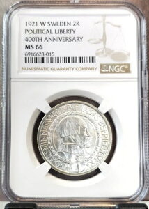 1921�N �X�E�F�[�f�� ��� 2�N���[�i �����I���R400���N�L�O NGC MS 66 �W�F�� BU