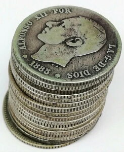 17 �V���o�[�R�C�� One Pesetas �A���t�H���\ 12 ���B �X�y�C�� 1876.1882.1883.1885 �X�y�C��-