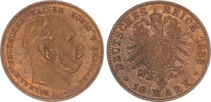�v���C�Z�� 10 �}�[�N 1888 Wilhelm I.Probepr?gung ��/ 50° Stempeldr 59918-