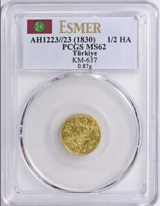 PCGS�g�b�v�I1223 23�i1830�j�g���R�F�}�t���g2���A��1/2 HA�n�C���G�E�A���e�B���APCGS MS62