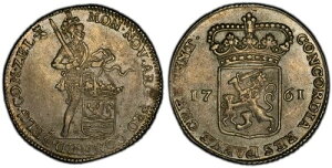 NETH. �[�[�����g 1761�N AR 1/2 ��_�J�b�g�BPCGS AU58+ KM 51.2; �f�������e 1003