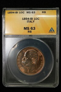1894�N B/I �C�^���A�B10 Centesimi�BANACS �O���[�h MS-63�B