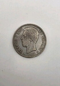 1871 DE M SPAIN 5 Pesetas Amadeo I Rey De Espa?a.�V���o�[�B���ʁB