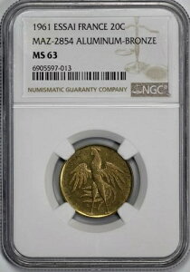 1961 �t�����X �G�b�T�C 20 �T���^�C�� NGC MS 63 MAZ-2854 �A���~�j�E�� �u�����Y