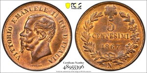 1867�N �k�C�^���A 5�Z���e�V�~�APCGS MS 64 RB�AKM-3.3�A�󏭃i�|��������