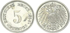 Kaiserreich 5 Pfennig 1894 E �قƂ�ǖ����ʁA�X�|�b�g 56251