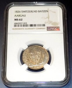 �X�C�X 1826 �o�b�c�F�� �r���� NGC MS62 KM-21 �X�C�X �J���g�� �A�[���K�E UNC �R�C��