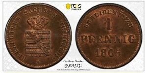 �h�C�c �U�N�Z���}�C�j���Q�� 1863 1 �t�F�j�q PCGS MS-65 RB �g�b�v Pop1
