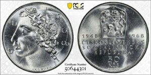 �`�F�R�X���o�L�A 1968�N 50�R���i PCGS Ms67 �g�b�v�|�b�v