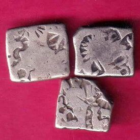 3コインセット : - 古代インディナ モーリヤン時代 アショカ 紀元前600年 シルバー パンチマーク #H858-