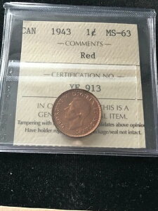 1943�N ICCS �O���[�h�J�i�_�A���^ 1 �Z���g�A**MS-63** # YF 913