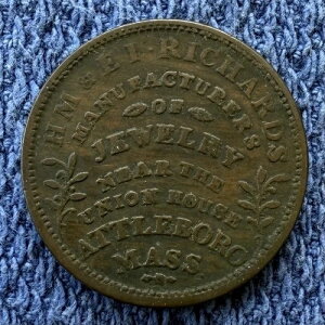 1834 HM & EI Richards Jewelry Attleboro Massachusetts Hard Times Token Lafayette