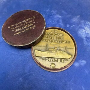 Compagnie Generale Transatlantic Colombie Mer Caribe Ship Medal w/ Case France