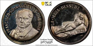 1828�N���_�� Francisco Goya Lucientes La Maja Desnuda Ag �V���o�[ PCGS PR66DCAM-