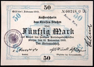 STUHM / SZTUM 1918 RARE 50 Mark Grossnotgeld German Notgeld Poland West Prussia