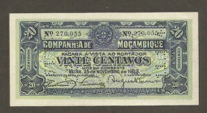 ���U���r�[�N - Companhia de Mocambique 20 Centavos 25.11.1933; AU+; P-R29
