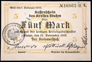 STUHM / SZTUM 1918 RARE 5 Mark Grossnotgeld German Notgeld Poland West Prussia