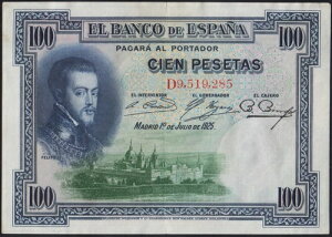 1925 �X�y�C�� El Banco de Espana Cien Pesetas AU