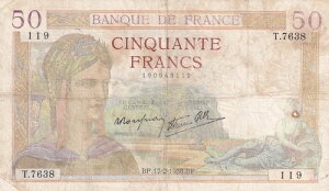 ?? �t�����X�A50�t�����A1938�N�AVF�Ap85b�A�V���A���ԍ�: T7638 119