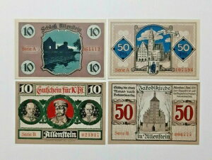 ALLENSTEIN NOTGELD 2x 25, 2x 50 PFFENIG 1921 �ً}�p�}�l�[ �h�C�c (17484)